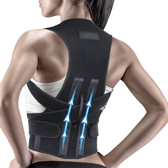 Women or Men Back Brace Support Straightener Lumbar Adjustable Vest Black M - Picture 1 of 9